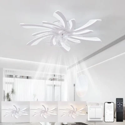 Immagine di KeLuKes Ventilatore da Soffitto con Luce e Telecomando Silenzioso Design 78cm Lampadario Ventola SoggiornoTimer 6 Velocità Dimmerabile Reversibile per Cucina Camera Letto,Bianco, Bianco