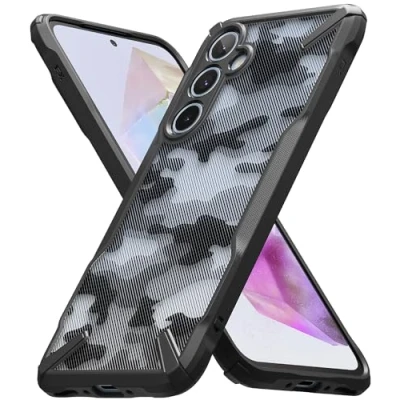 Immagine di Ringke Fusion X Compatibile con Cover Samsung Galaxy A35 5G, Custodia Camuffare Militare Antigraffio Rigido Antiurto Paraurti Robusto Bumper Camo Black