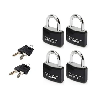 Immagine di Master Lock 9140EURQBLKNOP Confezione da 4 Lucchetti a Chiave in Alluminio Rivestito, Nero, x 5.9 1.3 cm