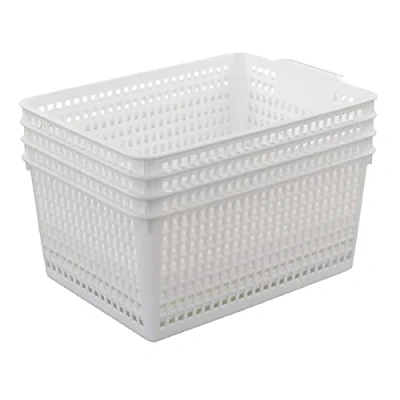 Immagine di Easymanie Cestino Portaoggetti in Plastica, Set di 4, Bianco Cesta Plastica Rettangolare