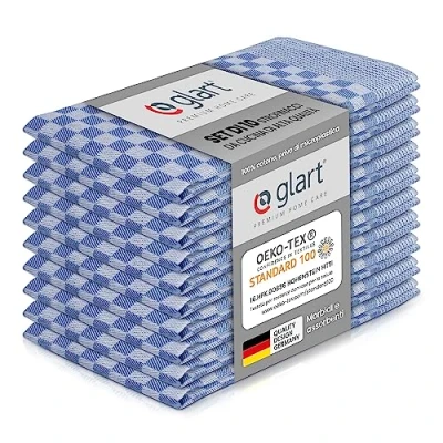 Immagine di Glart 48SB Set di 10 strofinacci da cucina, filato ritorto, 50x70 cm, 100% cotone certificato OEKO TEX, blu, prelavati