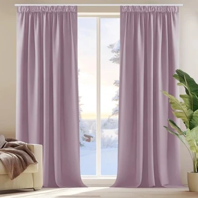 Immagine di Deconovo Blickdichte Gardinen Verdunkelungsvorhänge mit Kräuselband Schlafzimmer Kälteschutz, 175x140cm (HöhexBreite), Hellpink, 2er Set