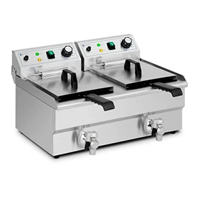 Immagine di Royal Catering RCPSF 18ETH Friggitrice Elettrica Professionale Pro Due Doppio Vassoio Zone Fredde In Inox 2 X 11 L Monofase 230 V