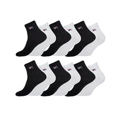 Immagine di FILA Calzini Uomo Running Set di 12 Calze Sportive Tessitura con Imbottiti e Comodi, Bianchi, Nero, Taglie 39/42