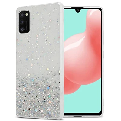 Immagine di Cadorabo Custodia compatibile con Samsung Galaxy A41 in Trasparente glitter protettiva silicone TPU scintillanti Ultra Slim Back Cover Case