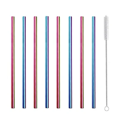 Immagine di morneve Cannucce in Acciaio Inox Riutilizzabili Corte, Piccole Metallo Inossidabile per Rock Gin Vetro Barattolo, Forniture Feste con Spazzola, Colorato 8 Pezzi