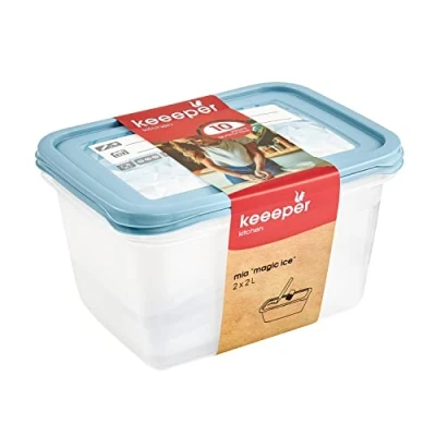 Immagine di keeeper Set di 2 Contenitori per Congelare Alimenti, Coperchio su cui Scrivere, x L, 20,5 15,5 10,5 cm, Mia Magic Ice, Nordic Blue (Blu)