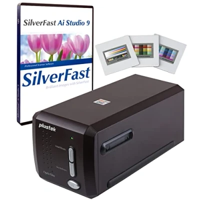 Immagine di Plustek OpticFilm 8300i Ai Film Scanner Converte 35 mm &amp; Slide in Digital, Bundle SilverFast Studio 9 + QuickScan Plus, include obiettivo di calibrazione IT8 avanzato (3 diapositive)