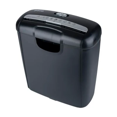 Immagine di Pavo Distruggidocumenti premium fino a 6 fogli, taglio strisce, distruggi carte di credito con cestino per carta, 10 l, nero, 8029310