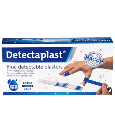 Immagine di cerotti detectabili color blu Detectaplast Universal, impermeabili e resistenti allo sporco, alimentari, cucina, catering ristorazione, 180 x 20 mm, 100 pezzi