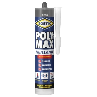 Immagine di Bostik Poly Max sigillante Nero universale permanentemente elastico e verniciabile, non ritira resiste alla muffa