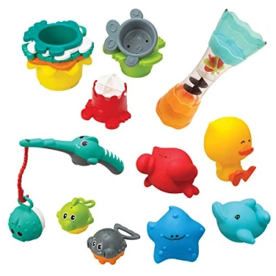 Immagine di Infantino Splish &amp; Splash Set Divertente per Il Bagno, 17 Pezzi, Introduce Numeri, impilamento, coordinazione Occhio Mano e Sviluppo delle abilità motorie, Multicolore, 305076