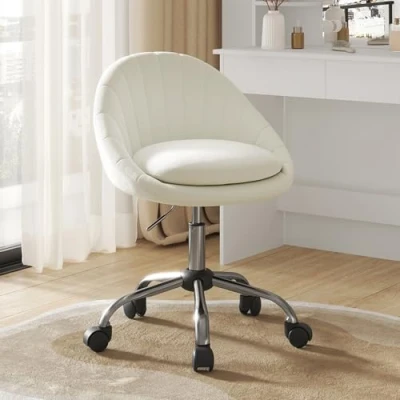 Immagine di WOLTU Sedia da Ufficio per Casa, Trucco, Girevole Ergonomica, Scrivania Regolabile in Altezza con Rotelle, Camera Letto, Studio, Velluto, Crema, BS167cm