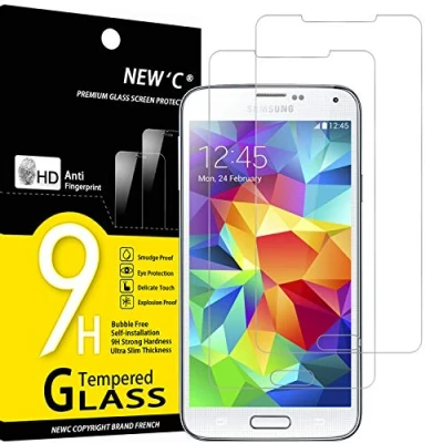 Immagine di NEW&#039;C 2 Pezzi, Vetro Temperato per Samsung Galaxy S5, Pellicola Prottetiva Anti Graffio, Impronte, Senza Bolle, Durezza 9H, 0,33mm Ultra Trasparente, Resistente