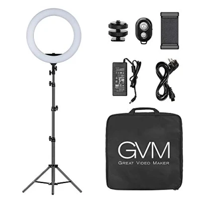 Immagine di GVM 18&quot; Lampada ad anello a LED con treppiede, dimmerabile, 3200K5600K, per titok Vlog YouTube ritratto, Vlog, selfie fotografia