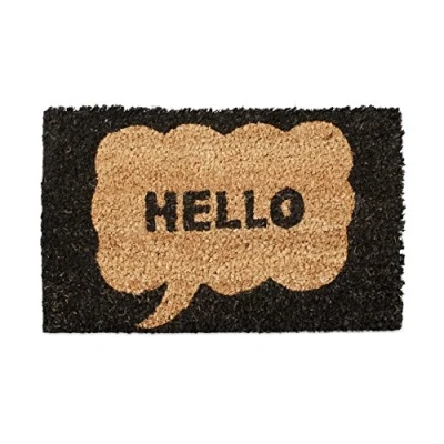 Immagine di Relaxdays Zerbino Fibra di Cocco, Tappetino da Ingresso, Motivo con Scritta Hello, HLP 1,5 x 40 25 cm, PVC, Multicolore, 30 cm