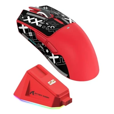 Immagine di ATTACK mouse da gioco SHARK X11 con dock di ricarica magnetico, sensore PixArt PAW3311, wireless BT/2.4G / cablato nastro antiscivolo per mouse, 22000 DPI,