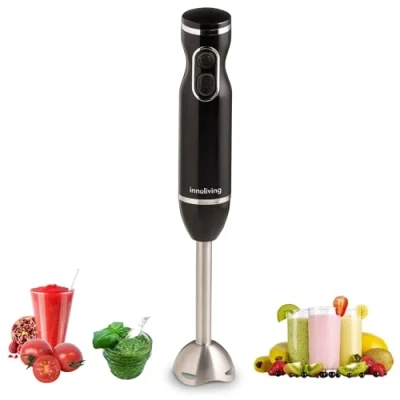 Immagine di Innoliving Frullatore a Immersione, Potenza 400W, 2 Velocità con Tasto Turbo, Gambo Removibile, Lame in Acciaio INOX, Anello per Appendere, Potente e Versatile (Gambo INOX)