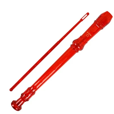 Immagine di A Star Flauto dolce scolastico soprano/discendente, diteggiatura inglese/barocca Chiave di C con diagramma apprendimento, borsa, bacchetta per la pulizia Rosso
