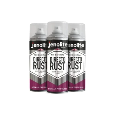 Immagine di JENOLITE Directorust Vernice spray lucida metallizzata ROSA multisuperficie Primer, fondo e finitura all in one 3 x 400 ml