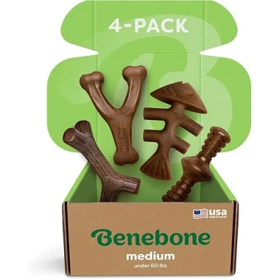 Immagine di Benebone Durable Dog Chew Toy Box for aggressive Chewers with Wishbone, Fishbone, Stick &amp; Zaggler, Medium
