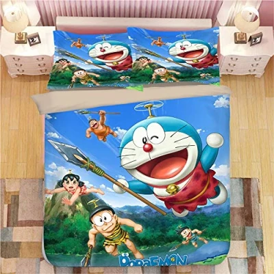Immagine di NICHIYO Doraemon Set di biancheria da letto composto copripiumino e federa, in microfibra, stampa digitale 3D, 3 pezzi (copripiumino + federe) (11,singolo 135 x 200 cm)
