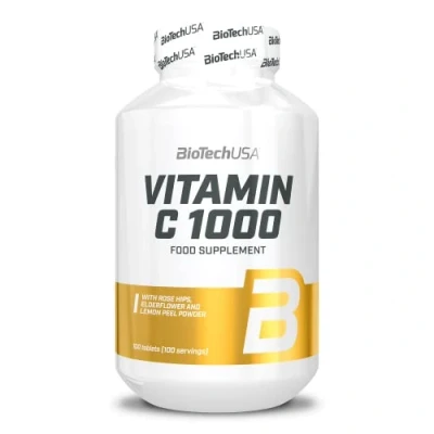 Immagine di BioTechUSA Vitamina C 1000 + BioFlavonoids Fonti multiple Supporto immunitario Rosa canina, sambuco e limone, 100 compresse