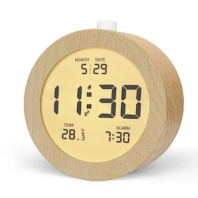 Immagine di aboveClock Sveglia Digitale, da Comodino in Legno con Temperatura, data, Alimentata a Batteria, Orologio digitale Retroilluminazione, Funzione Snooze【3xAAA Batterie Richieste】