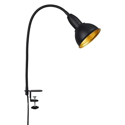 Immagine di Briloner 2603 015 Lampada LED da Tavolo con Morsetto, Orientabile, Scrivania, Stile Retrò, Interruttore On/Off, 1 Lampadina E14, Max. 25 Watt, in Metallo, Nero/Oro