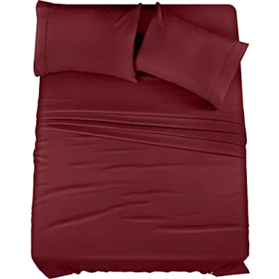 Immagine di Utopia Bedding Set di lenzuola per letto California king, in microfibra spazzolata, non si restringe e sbiadisce, facile da pulire (king size, bordeaux)