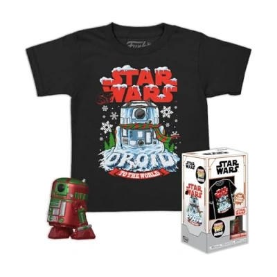 Immagine di Funko Pocket Pop! &amp; Tee: Star Wars Holiday R2D2 Metallic Extra Large (XL) T Shirt, Maglietta Vestiti a Maniche Corte con Minifigure in Vinile da Collezione Idea Regalo Giocattoli