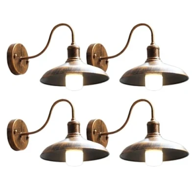 Immagine di Moddeny 4 Pezzi IP54 impermeabile Bronzo antico applique da parete per esterni antiruggine casa colonica 9,44&quot; retro lanterna a collo di cigno portico garage