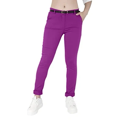 Immagine di JOPHY &amp; CO. Pantalone Elasticizzato Donna Chino con Cintura (cod. 3008) (Prugna, 3XL)