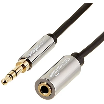 Immagine di Amazon Basics Ausiliario Cavo prolunga audio stereo maschio/femmina, 3,5 mm, 1.83 m, Nero