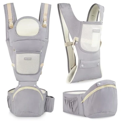 Immagine di Moby System Marsupio Ergonomico AMY 10 in 1 per Bambini 0 36 Mesi, Supporto Spalle, Vita e Fianchi, Cotone Fino a 15 kg, Colore Grigio