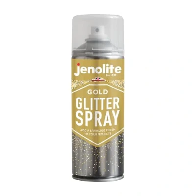 Immagine di JENOLITE Sigillante trasparente spray glitterato ORO Lacca con glitter fine Adatto per la maggior parte delle superfici Perfetto ornamenti e artigianato 400 ml