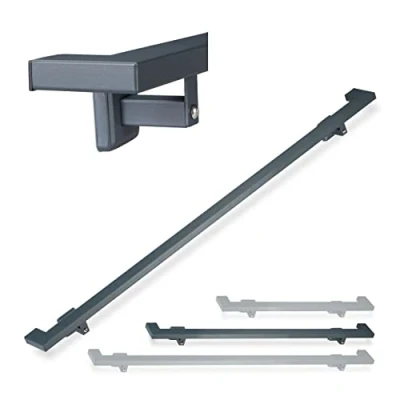 Immagine di relaxdays Antracite Corrimano Rettangolare per Scale, Passamano Interni, 150 cm, con Staffa Supporto a Parete, Acciaio, PP, 10 x cm
