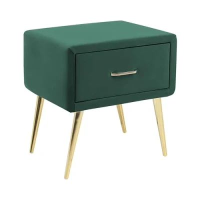 Immagine di Comodino Velluto Verde Smeraldo e Oro con cassetto