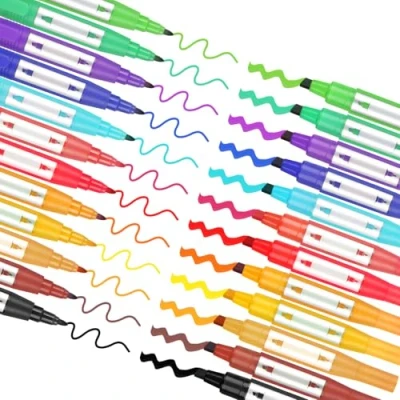 Immagine di EooUooIP Pennarelli Indelebili a Doppia Testa, 12 Pezzi Neri Con Punta Scalpello Spessi Permanenti Marcatori Jumbo Grandi Per La Progettazione Di Disegni Scolastici