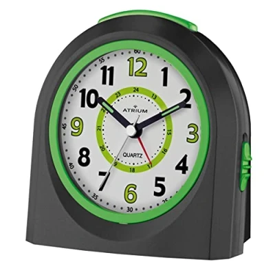 Immagine di ATRIUM Sveglia analogica, colore nero/verde senza ticchettio con luce e funzione snooze, movimento al quarzo A921 7