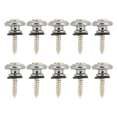 Immagine di Tbest Bouton Attache Sangle Guitare,10Pcs Mushrooms Head Guitar Strap Buttons Locks Metallo End Pin con Vite Sostituzione per Ukulele Basso Elettrico Argento, Nero, Oro(Argento)
