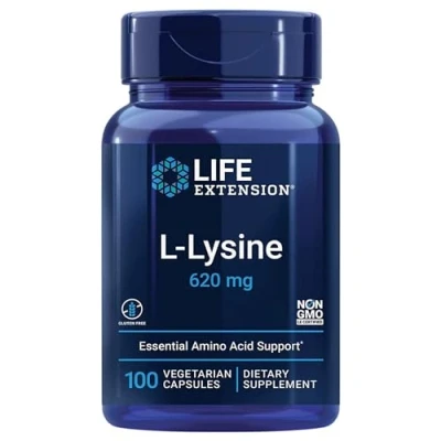 Immagine di Life Extension, L Lysine, 620 mg, Altamente Dosato, 100 Capsule vegane, Testate in Laboratorio, Senza Glutine, Vegetariane, Soia, OGM
