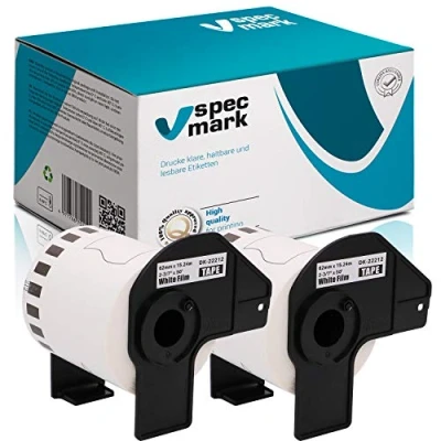 Immagine di specmark 2 rotoli di etichette singole compatibili con Brother DK 22212 62 mm x 15,24 m per tutte le stampanti QL 570 700 800