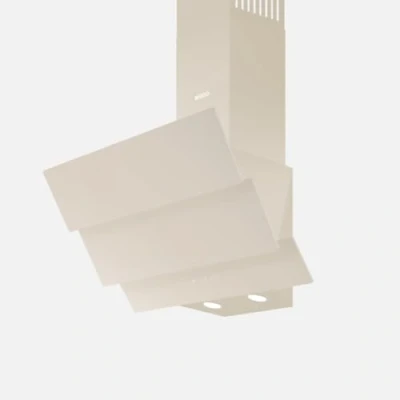 Immagine di Wiggo Cappa aspirante 60 cm Design in vero vetro senza testa, aria di scarico, 300 m3/h, touch screen LED, 3 velocità, con filtro antigrasso e 2 filtri a carbone, frontale (crema vetro)