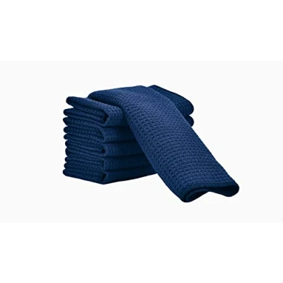 Immagine di Aniease Set di 6 strofinacci da cucina in microfibra super assorbente ad asciugatura rapida, tessuto goffrato, asciugamani per la pulizia bar (blu navy, 30 cm x cm)