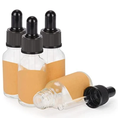 Immagine di stonylab 4 Pack Flaconi Contagocce in Vetro, Flacone Vetro Vuoto con Affusolato, Tappo Interno e Etichetta per Oli Essenziali, Fragranze Aromaterapia (15 ml, Trasparente)