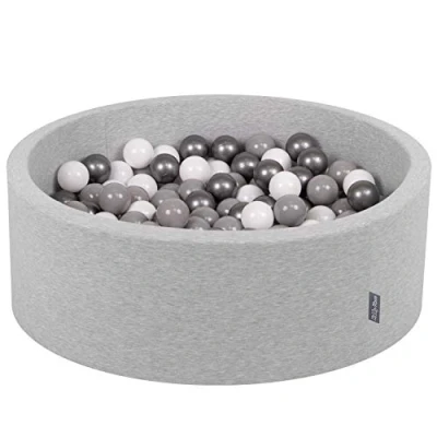Immagine di KiddyMoon 90X30cm/300 Palline ∅ 7CM Piscina di Colorate per Bambini Tondo Fabbricato in EU, Grigio Ch:Bianco/Grigio/Argento