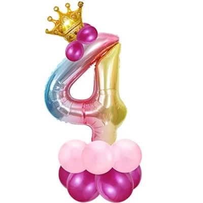 Immagine di Bluelves Foil Palloncini Numeri 4 Rosa, Compleanno Anno, Palloncino Numero 4, Pompleanno Arcobaleno Feste Decorazione di