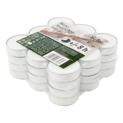 Immagine di Hofer Maxi Tealight Candele Bianche Non profumate 36 Pezzi Candeleine Grandi 57 x 25 mm Durata di combustione 8 Ore Tea Light Cera Antigoccia 1 Set Lumini