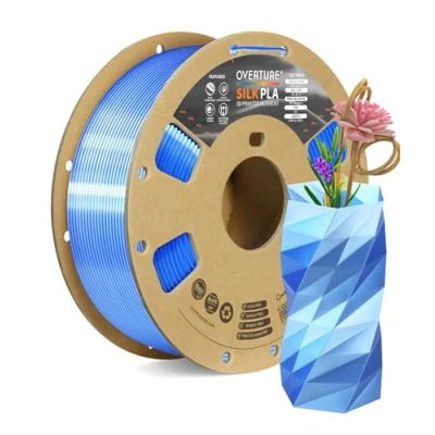 Immagine di OVERTURE Filamento Seta PLA Doppio Colore 1.75mm per Stampante 3D, 1kg Bobina(2.2lbs), Precisione Dimensionale +/ 0.03 mm 3D Printer (Seta Blu Argento)